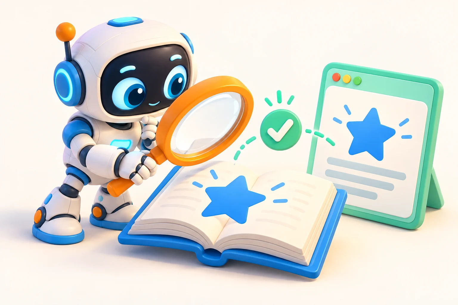 El robot compara con una lupa el mismo símbolo en un libro y un documento digital
